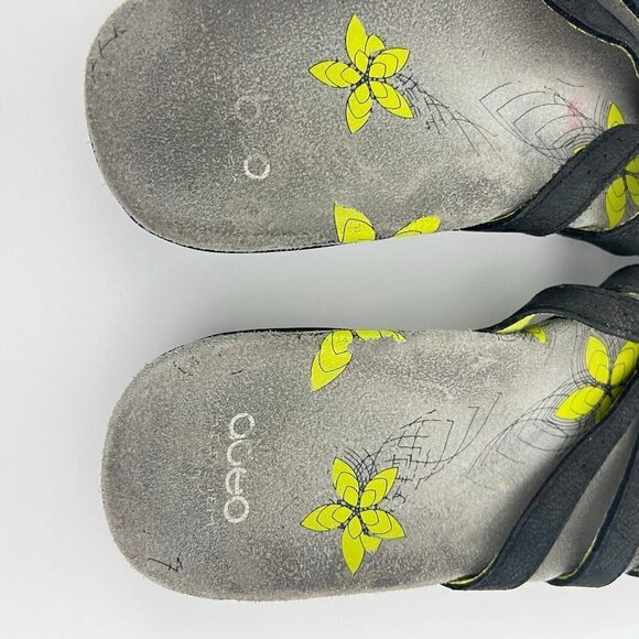 Abeo Sandals Womens 8 N Farren Strappy Slides Black Leather Open Toe Floral - Picture 8 of 8